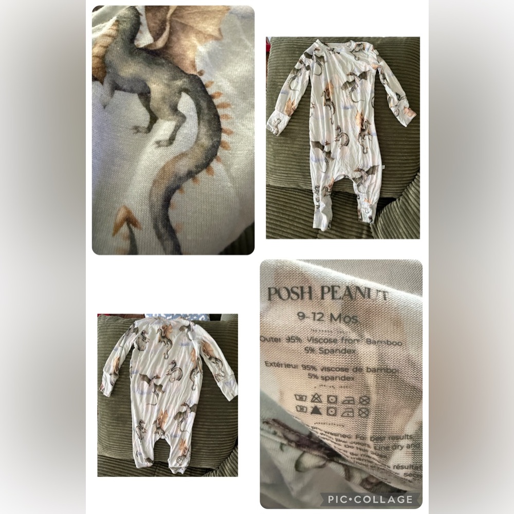 Posh Peanut Dragon Romper Bamboo 9-12mos